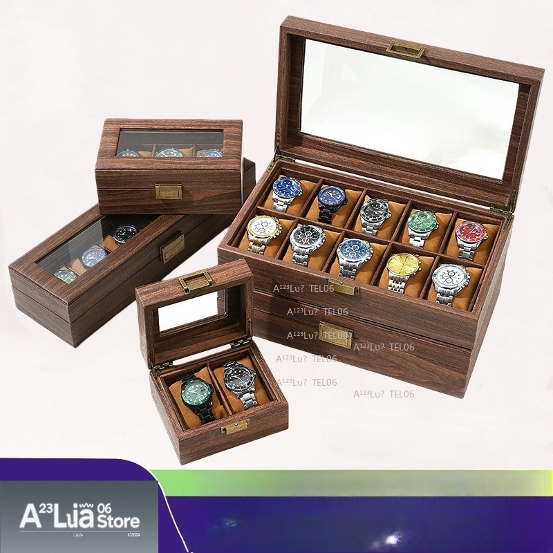 Jewelry And Watches Box - Vintage Wood Grain PU Leather Watch