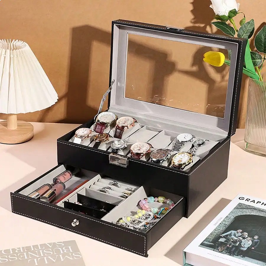 12-Slot Watch Box with Drawer, - Jewelry And Watches Box review and price