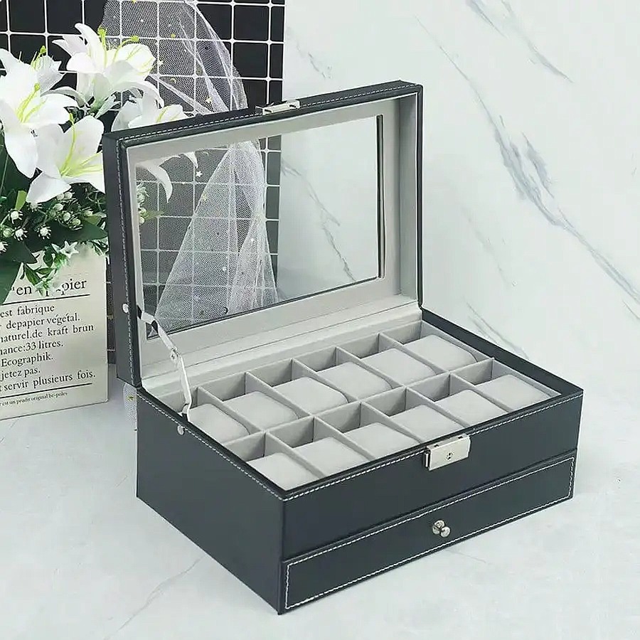 12-Slot Watch Box with Drawer, - Jewelry And Watches Box review and price